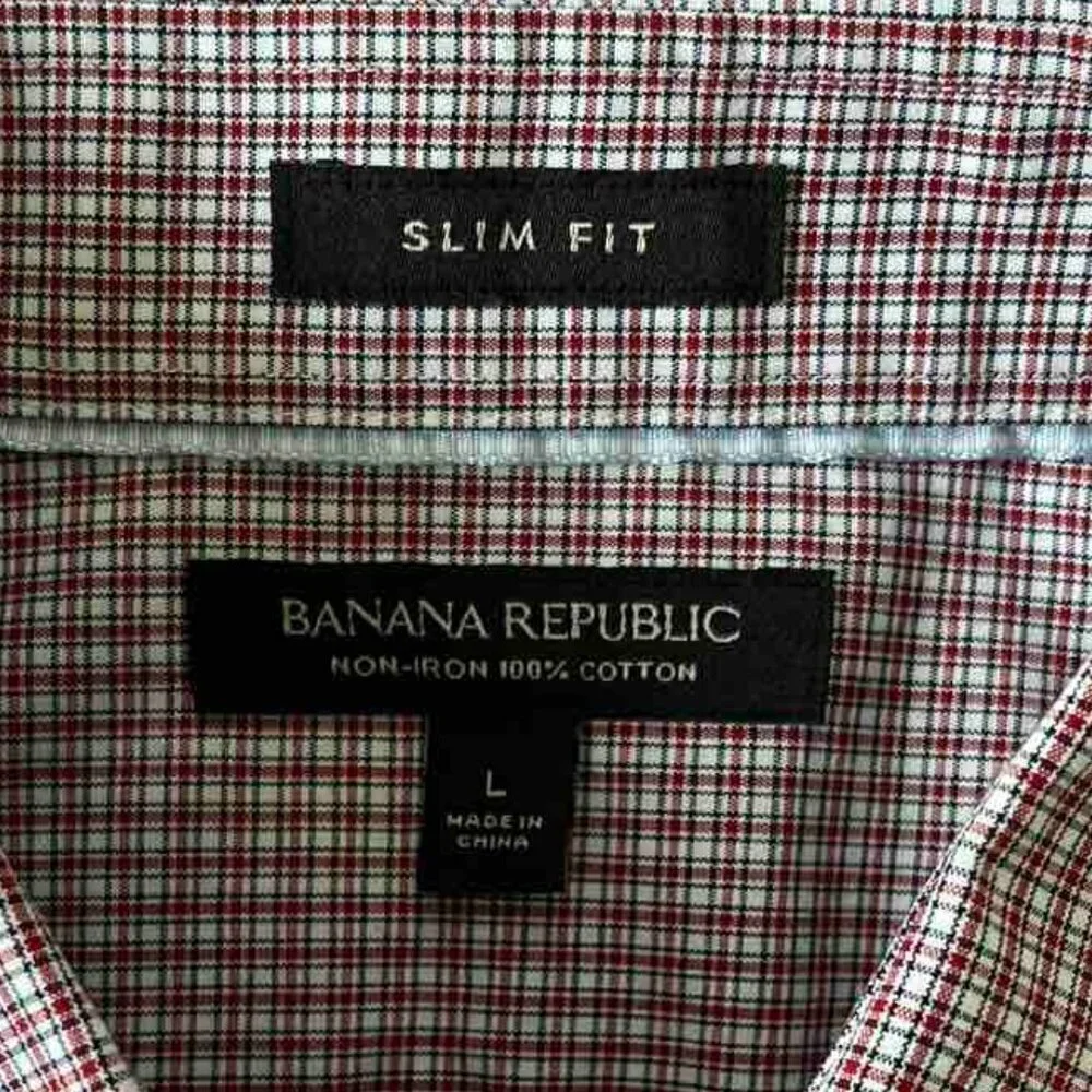 Men's Long Sleeve Checked Cotton Shirt Slim Fit by Banana Republic size L